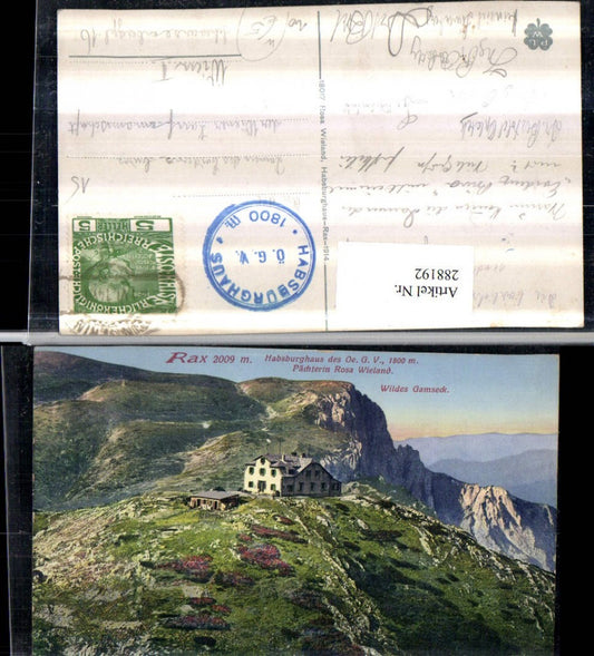 288192,Rax Habsburghaus Berghütte geg. Wildes Gamseck b. Nasswald Schwarzau