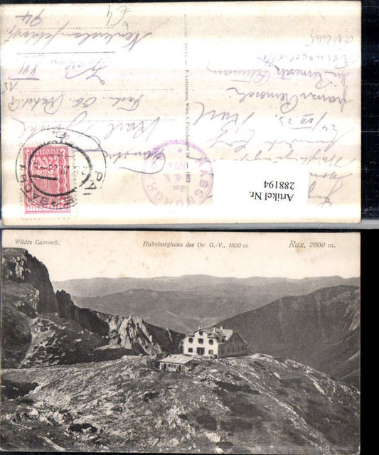 288194,Rax Habsburghaus Berghütte m. Wilden Gamseck Bergkulisse b. Nasswald Schwarzau