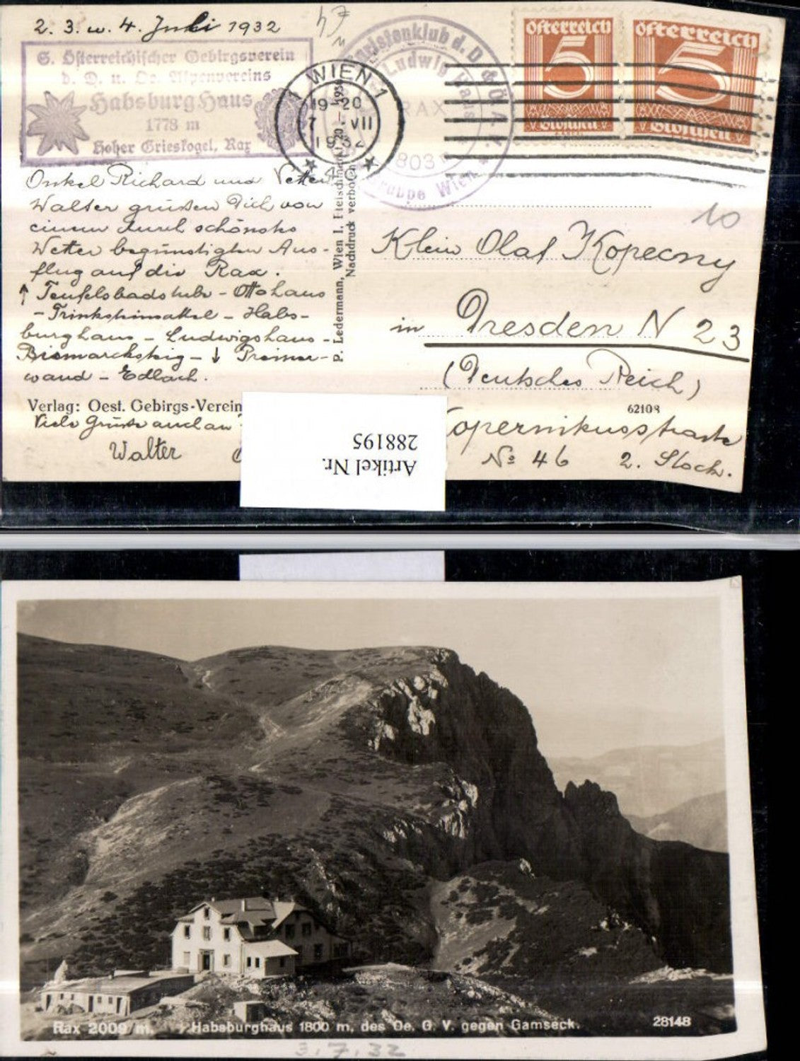 288195,Rax Habsburghaus Berghütte geg. Gamseck Bergkulisse b. Nasswald Schwarzau