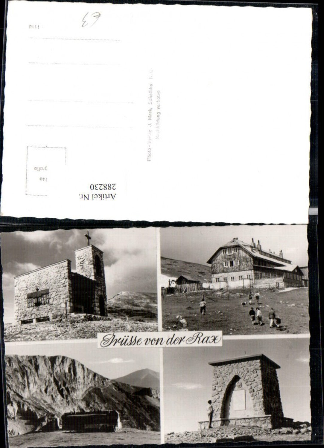 288230,Grüße von d. Rax Kapelle Denkmal Berghütten Bergkulisse Mehrbildkarte b. Reichenau