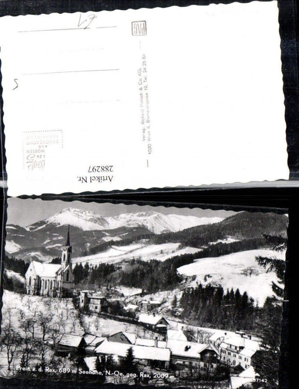 288297,Prein an d. Rax Teilansicht Kirche geg. Rax Bergkulisse Winterbild