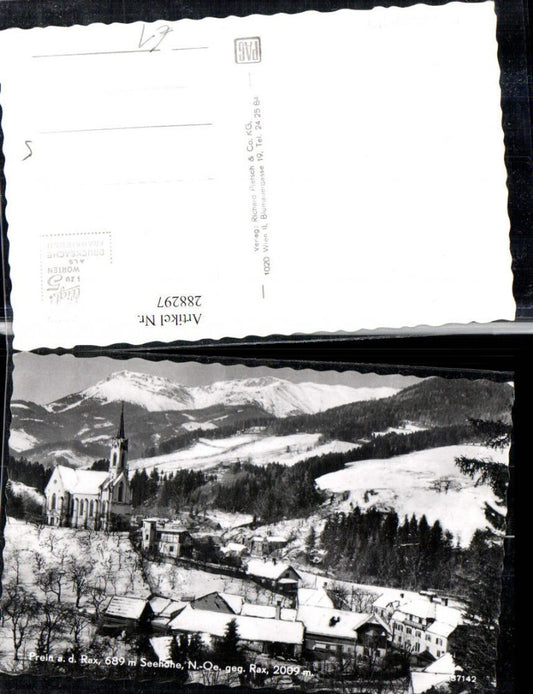288297,Prein an d. Rax Teilansicht Kirche geg. Rax Bergkulisse Winterbild