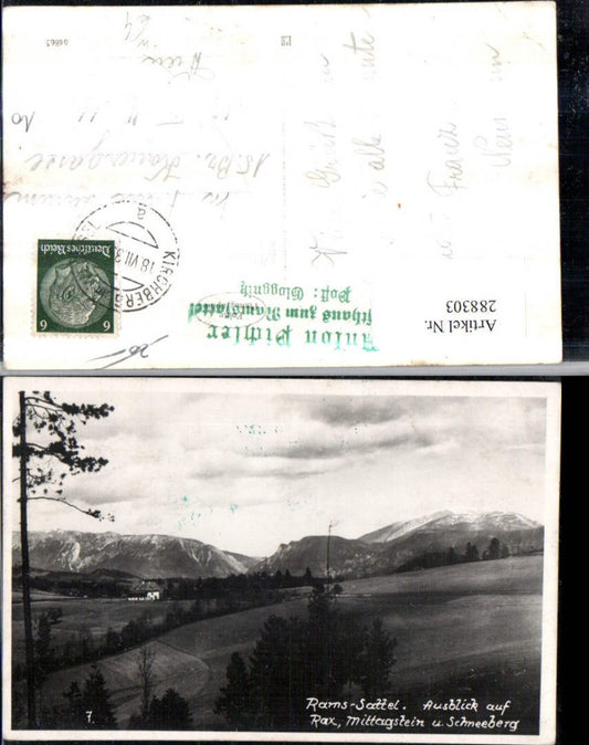288303,Rams-Sattel Ausblick auf Rax Mittagstein u. Schneeberg Bergkulisse b. Gloggnitz