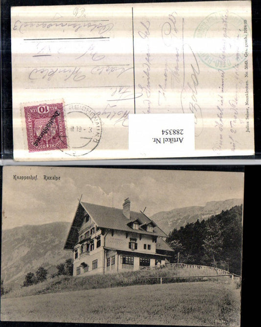 288354,Raxalpe Knappenhof Gebäude Bergkulisse b. Reichenau