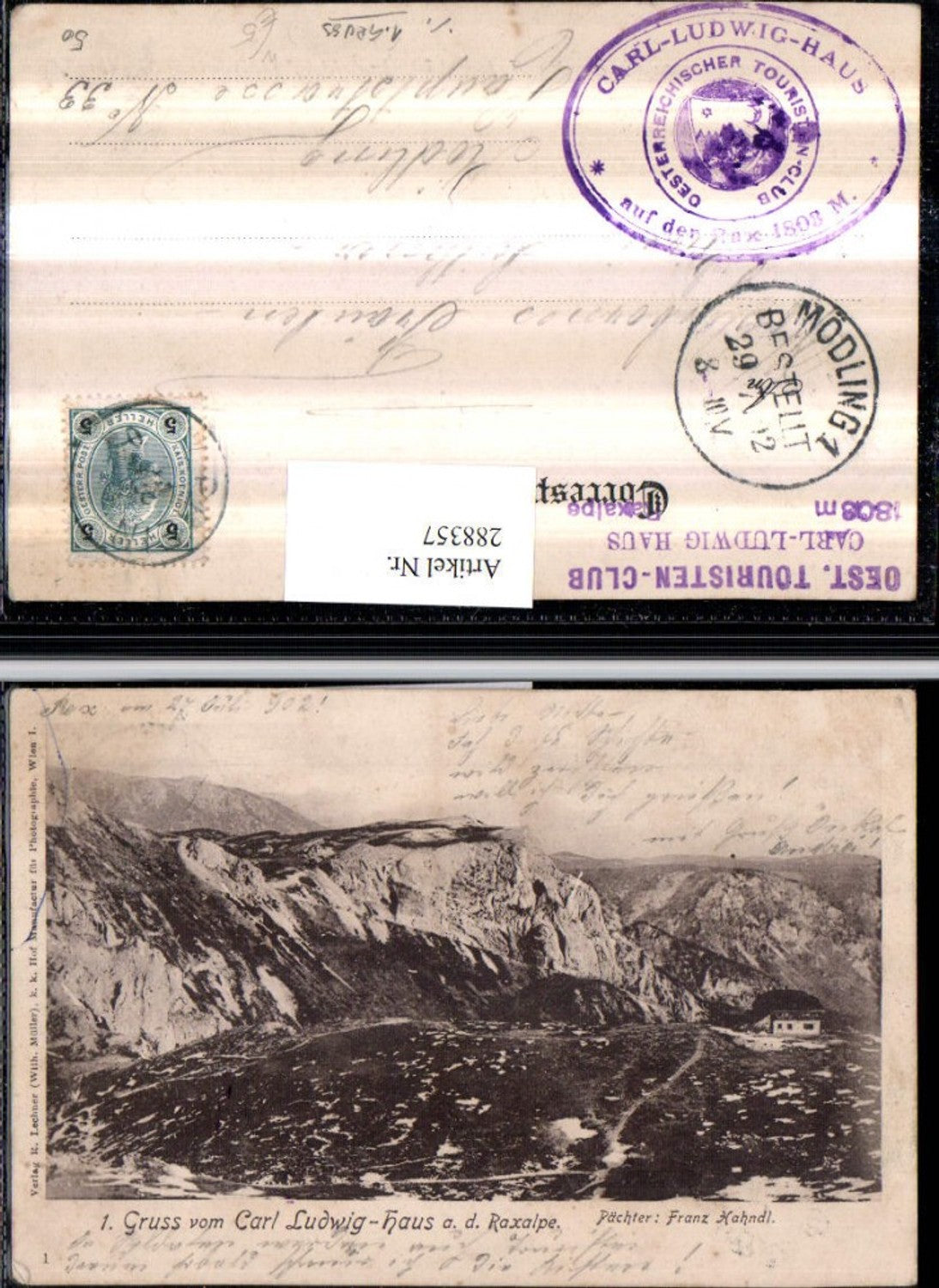 288357,Gruß v. Karl Ludwig-Haus auf d. Raxalpe Bergkulisse b. Prein