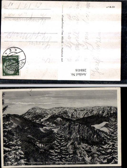 288416,Semmering Semmeringbahn Viadukt geg. Raxalpe Bergkulisse Winterbild