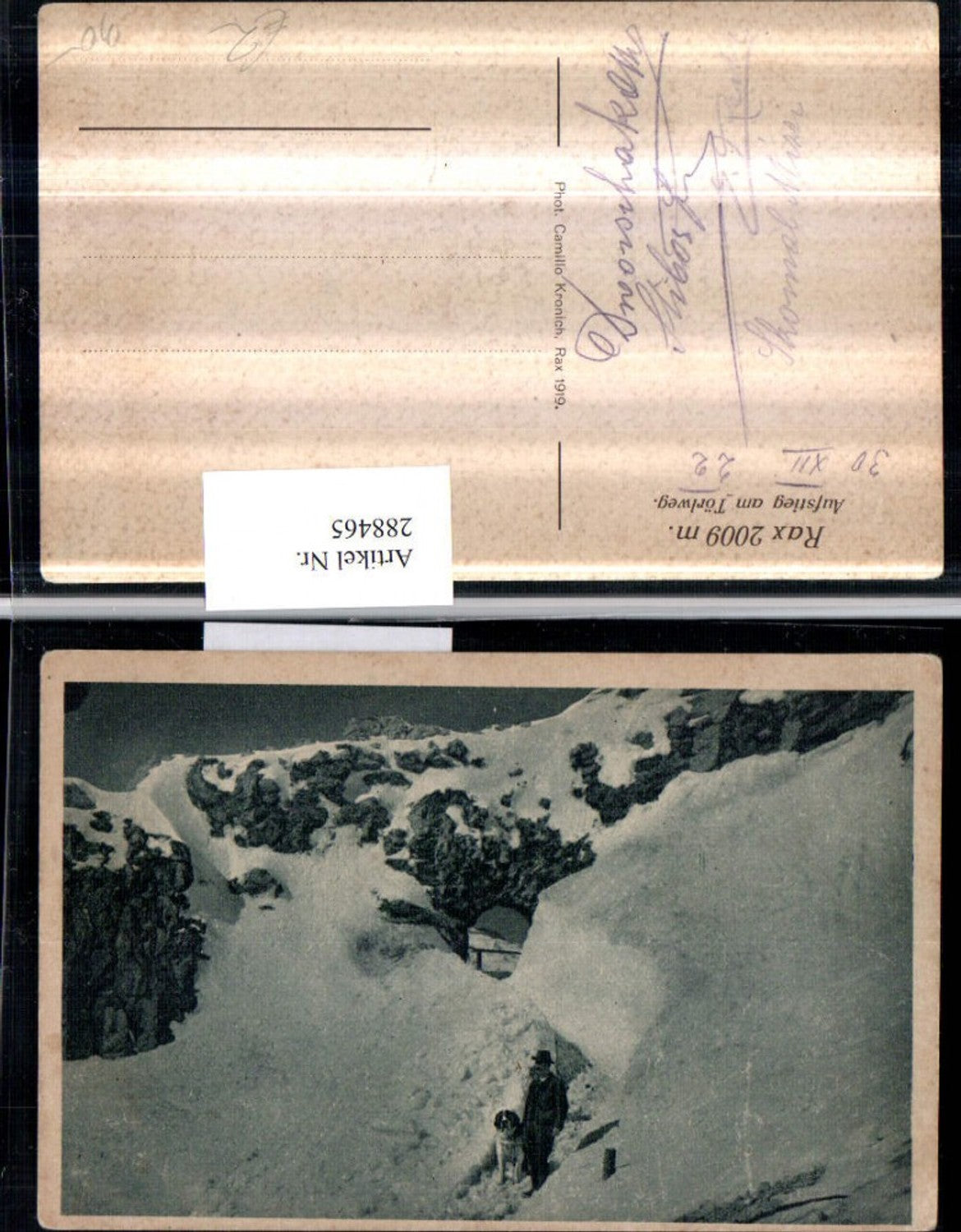 288465,Rax Aufstieg am Törlweg b. Reichenau Winterbild Mann m. Hund