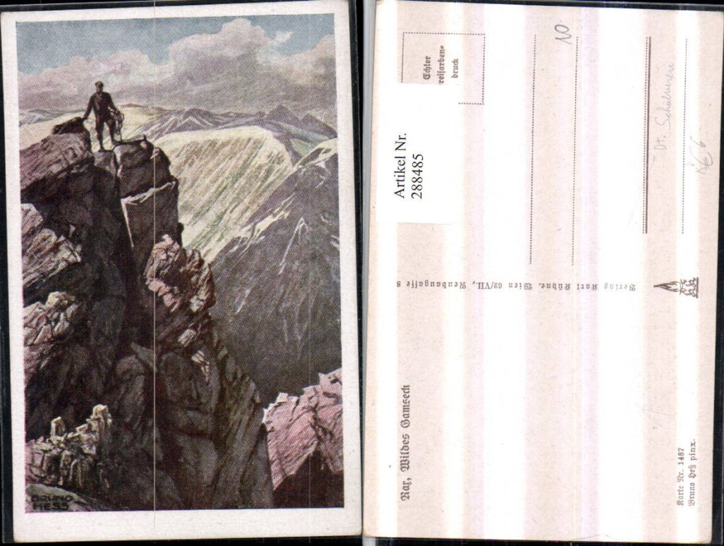 288485,Künstler AK Bruno Heß Rax Wildes Gamseck Bergkulisse b. Reichenau pub Deutscher Schulverein 1487