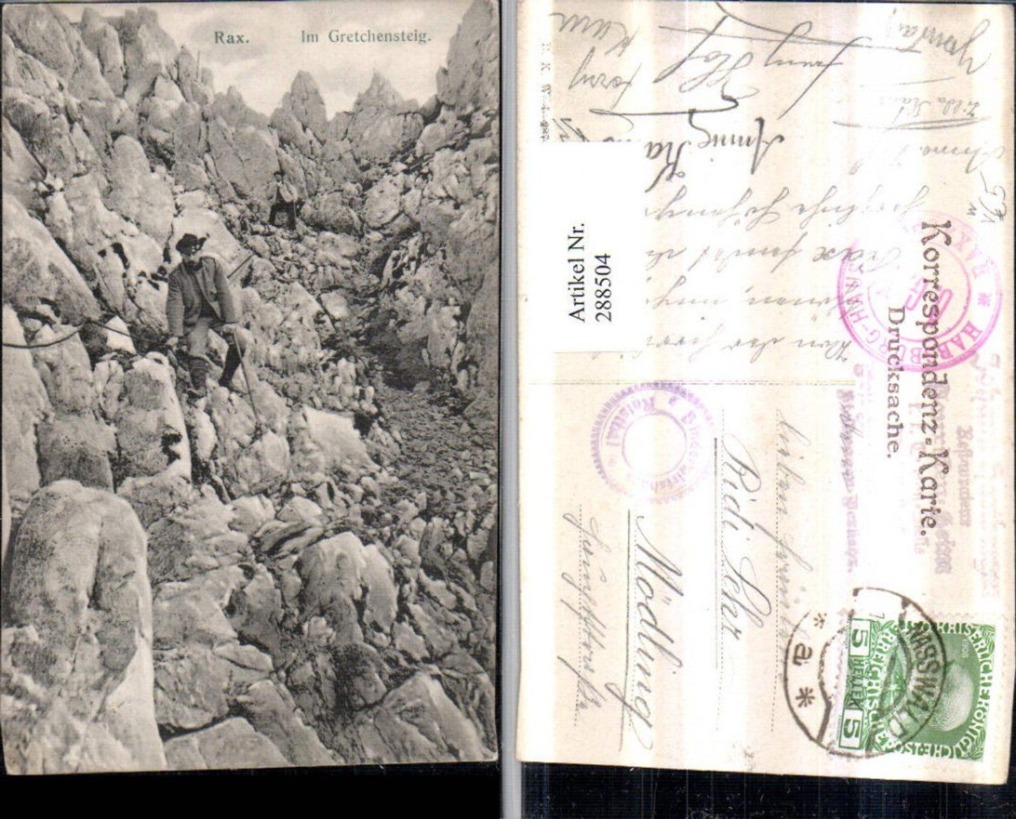288504,Rax Im Gretchensteig b. Reichenau Bergsteiger pub Brüder Kohn B.K.W.I. 2871