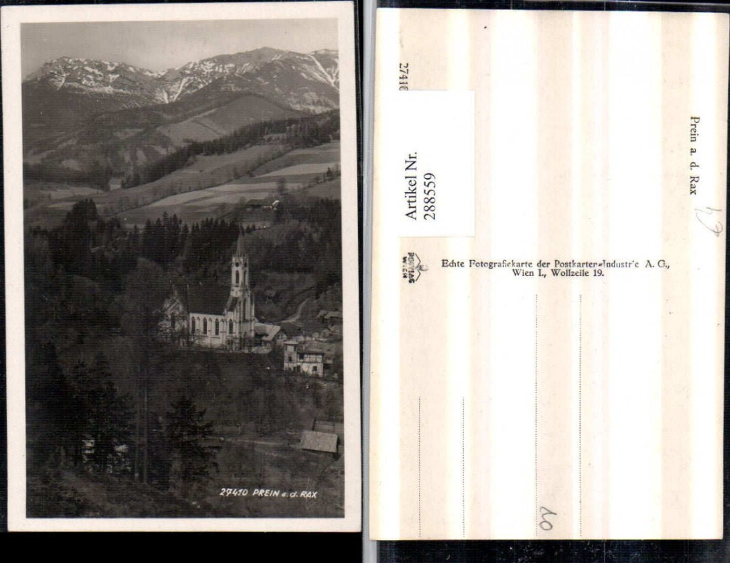 288559,Prein an d. Rax Kirche Bergkulisse
