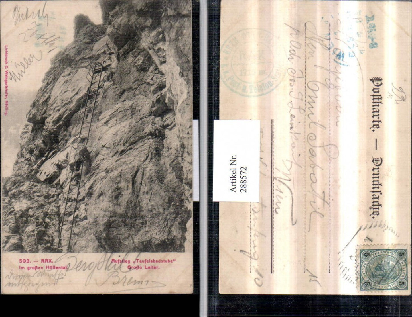 288572,Rax Im großen Höllental Aufstieg Teufelsbadstube Große Leiter b. Reichenau Bergsteiger