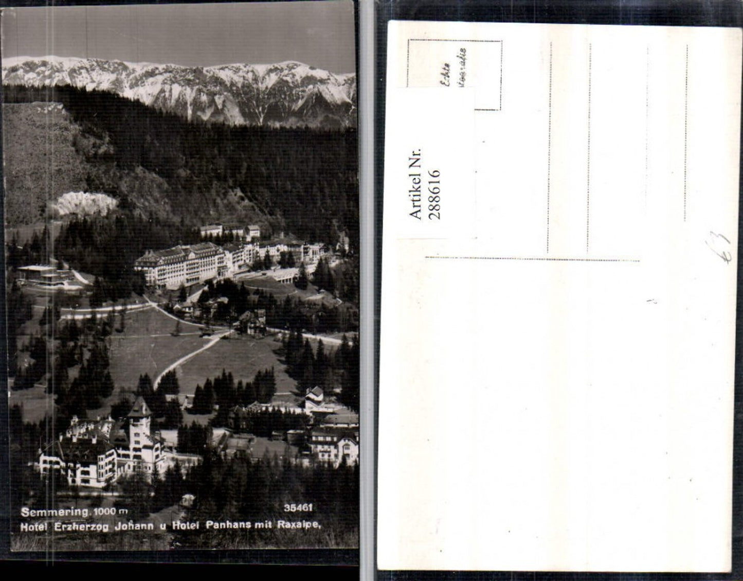 288616,Semmering Hotel Erzherzog Johann u. Hotel Panhans m. Raxalpe Bergkulisse