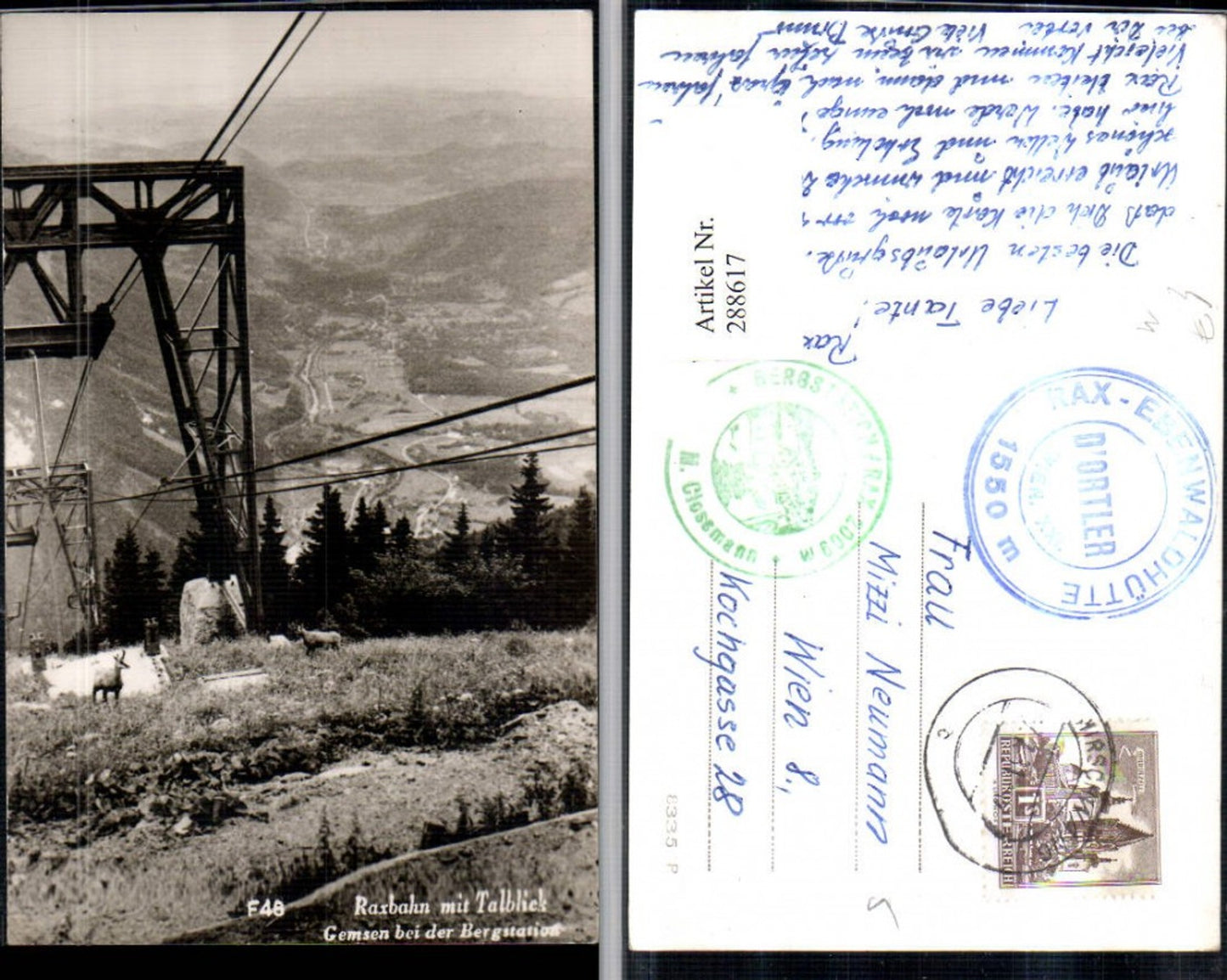 288617,Raxbahn Seilbahn m. Talblick Reichenau Gemsen b. d. Bergstation