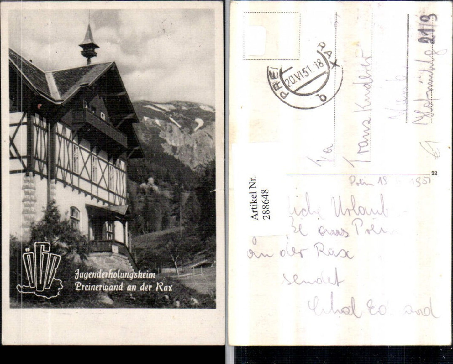 288648,Jugenderholungsheim Preinerwand an d. Rax b. Prein