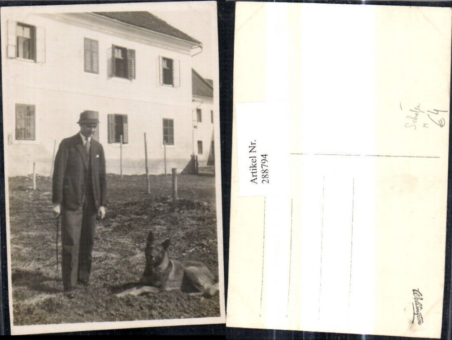 288794,Foto Ak Mann in Anzug Schäferhund Hund