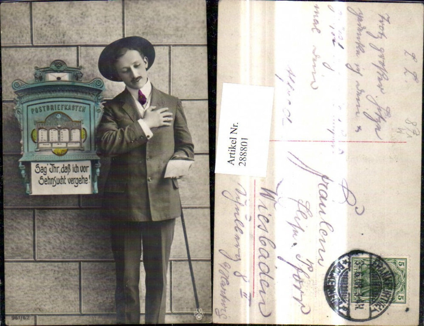 288801, Postal service, postman with letter, suit, hat, from post office box, pub RPH SBW 961/62
