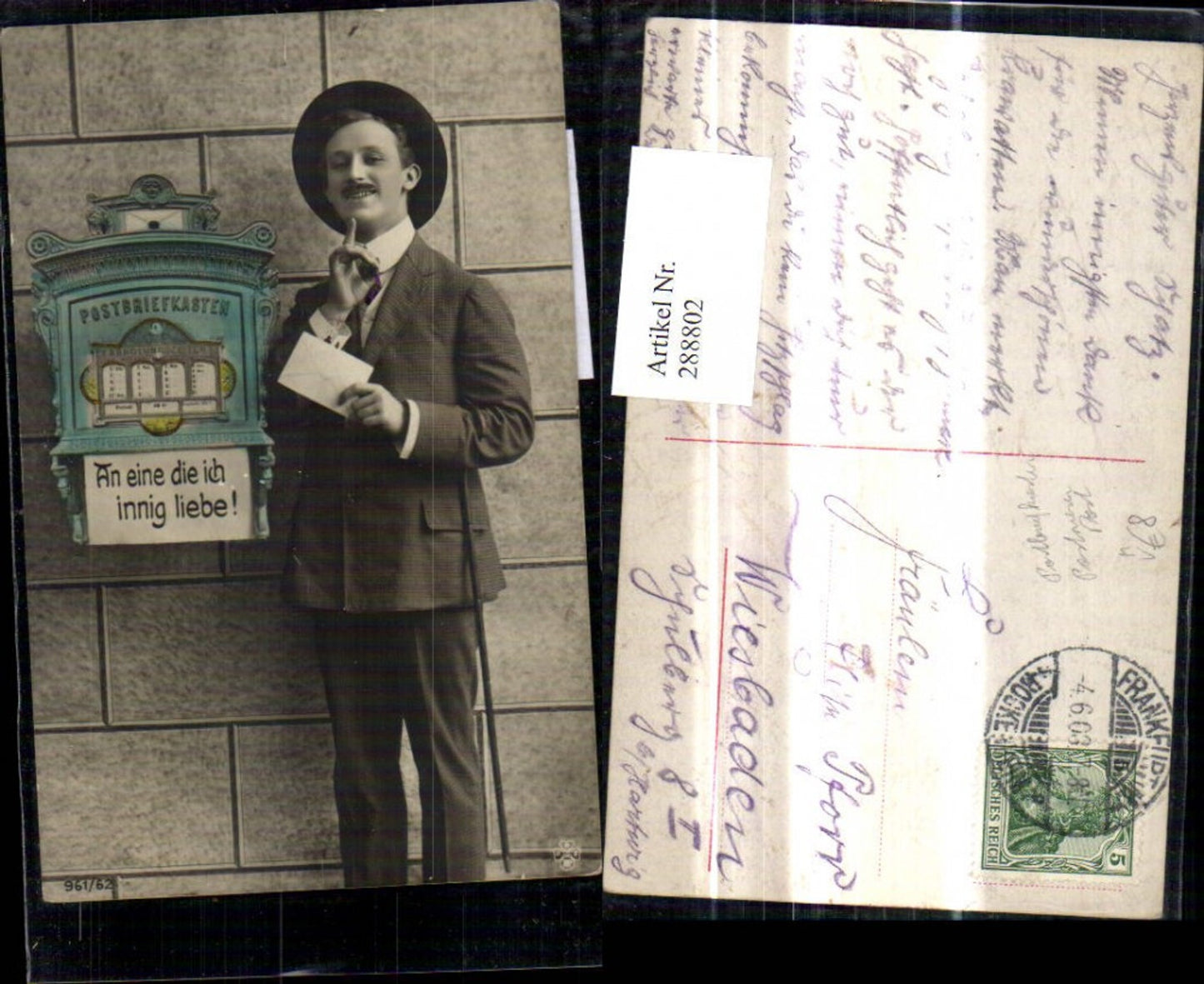 288802,Postwesen Post Mann m. Brief Anzug Hut v. Postbriefkasten pub RPH SBW 961/62