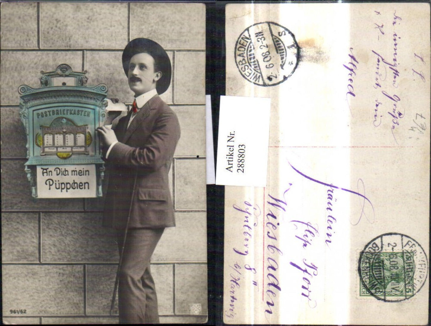 288803,Postwesen Post Mann m. Brief Anzug Hut v. Postbriefkasten pub RPH SBW 961/62
