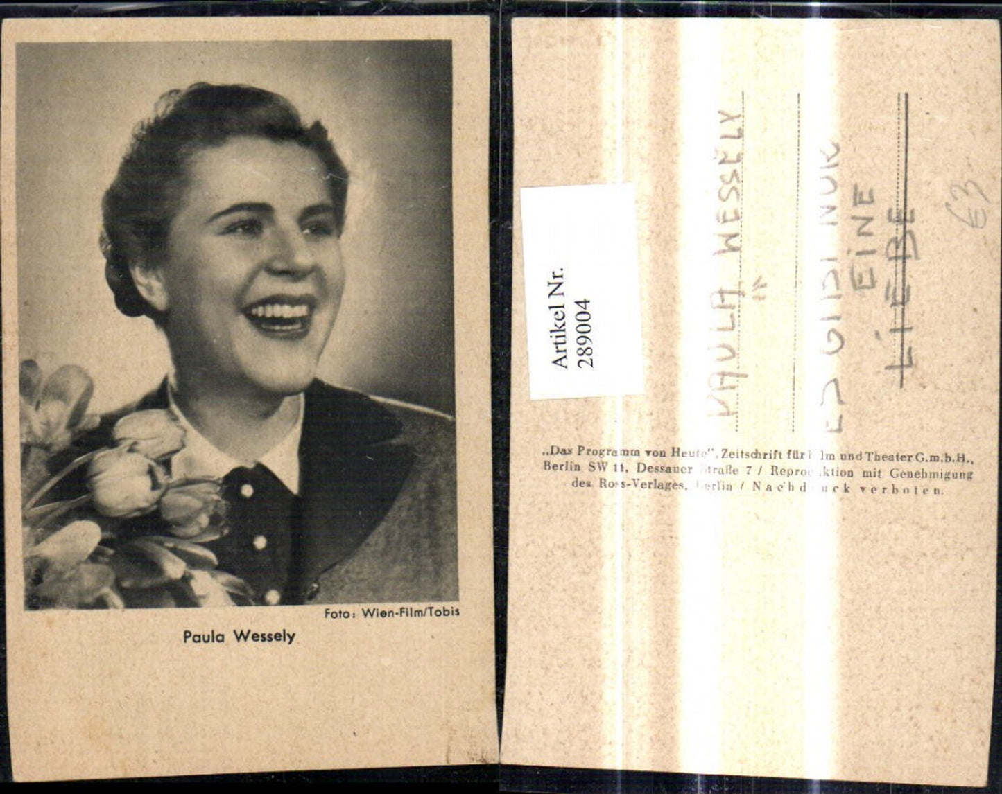 289004,Schauspielerin Paula Wessely Blumen Tulpen