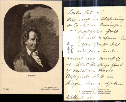 289040,Künstler Ak Julie Gräfin Egloffstein Johann Wolfgang v. Goethe Portrait b. Baum pub F. A. Ackermann 115/1451