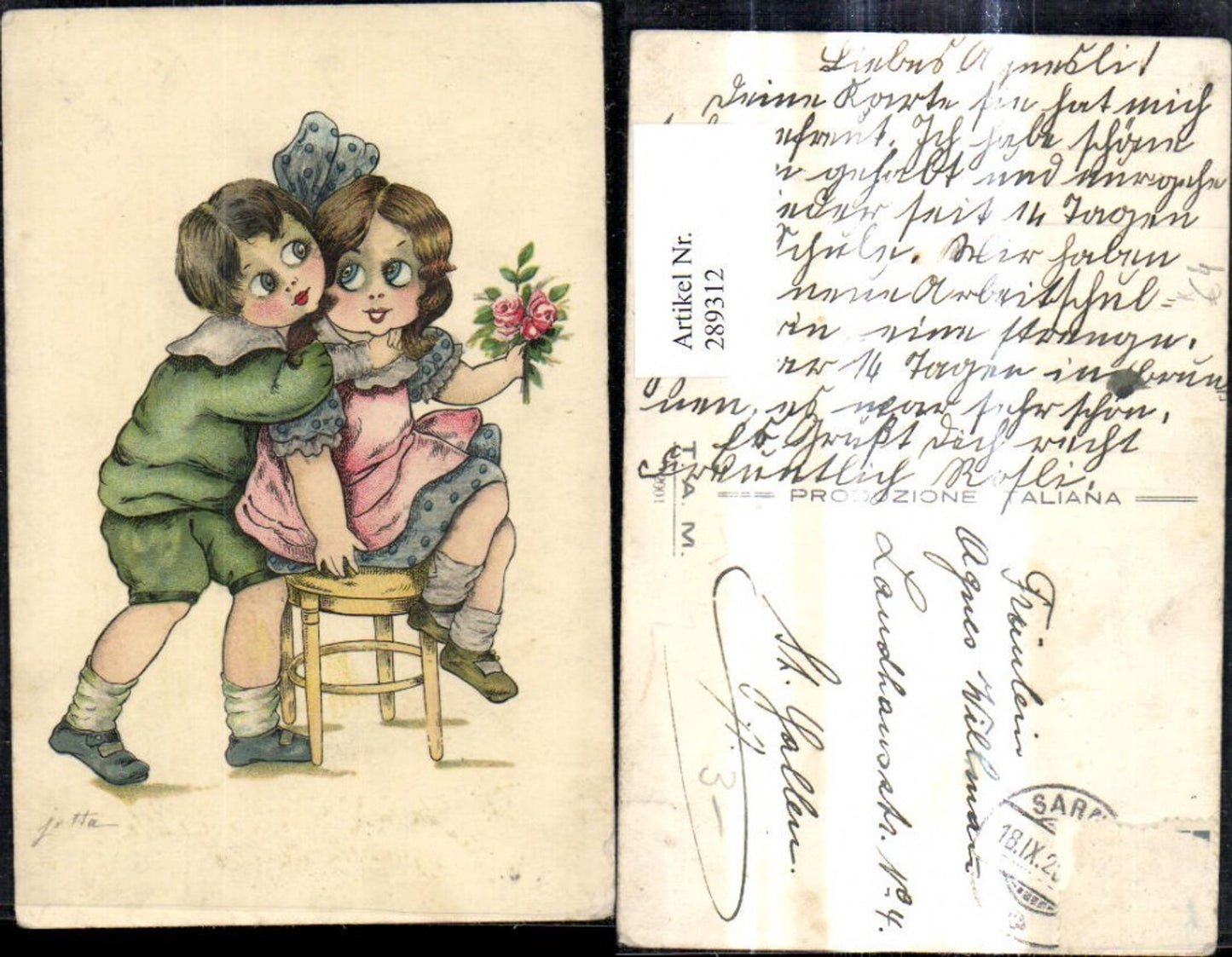 289312,Künstler Ak Jetta Kinder Bub Junge Mädchen Umarmung Blumen Rosen