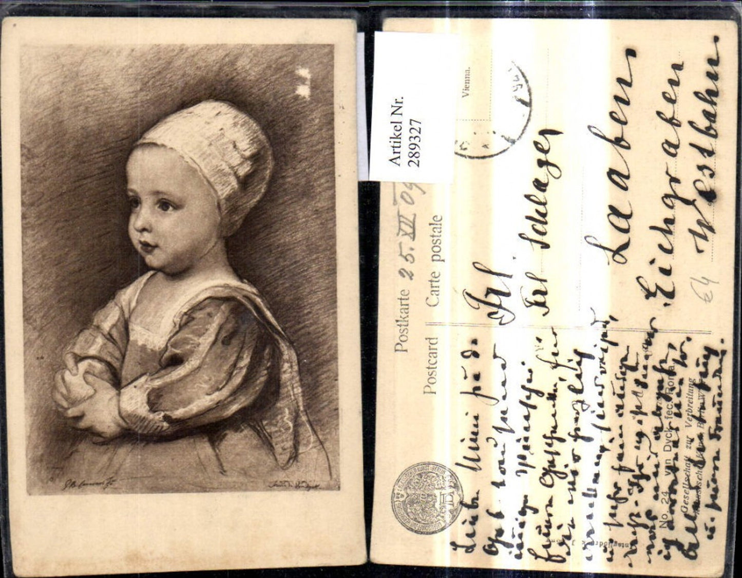 289327,Künstler Ak Van Dyck Ronja Kind Mädchen m. Haube Portrait