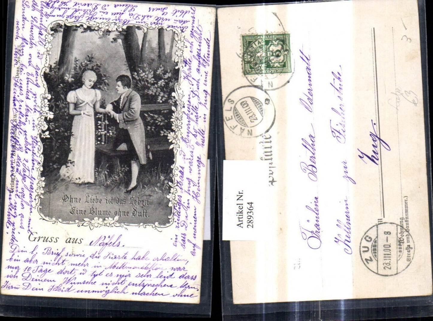 289364,Künstler Ak Liebe Paar hält Händchen Bank Wald Spruch Passepartout