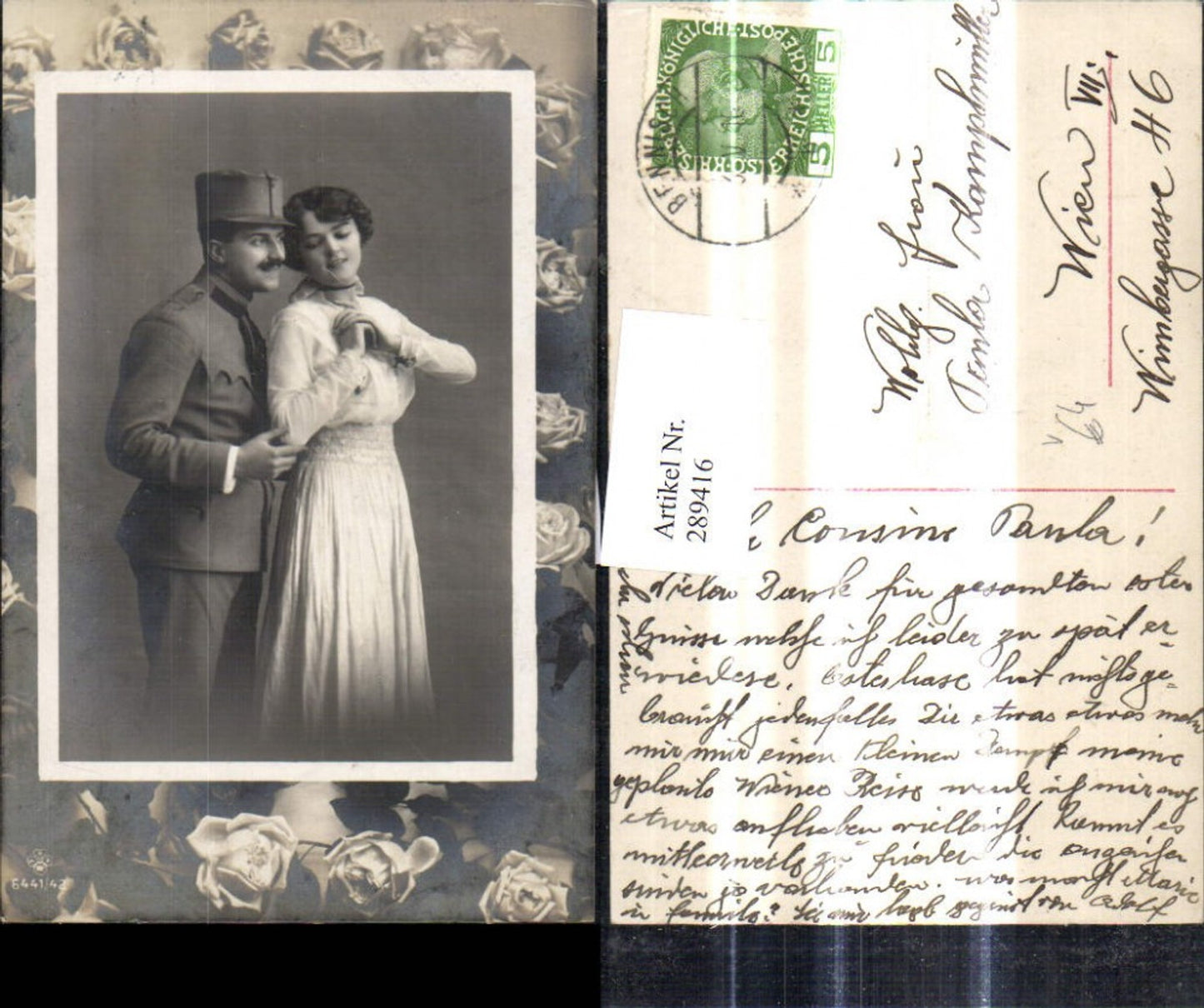 289416,WW1 Frau Soldat Uniform Passepartout Rosen pub RPH SBW 6441/42