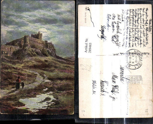 289483,Künstler Ak Burg Frau m. Kind i. Vordergrund