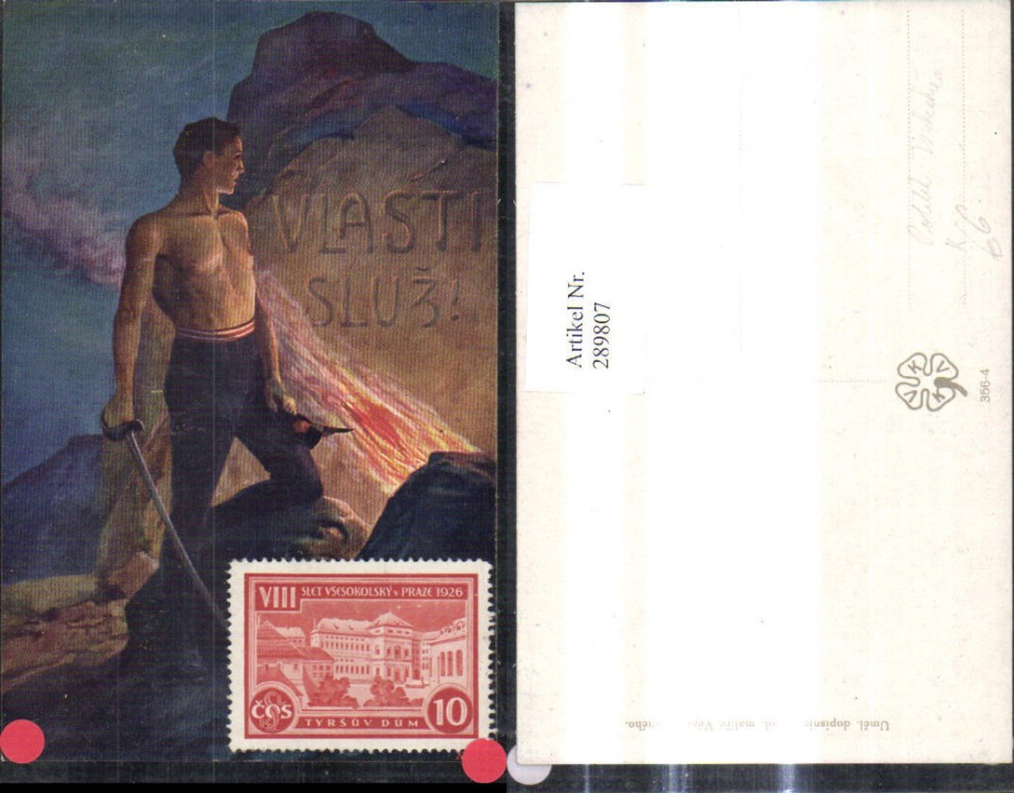 289807,Künstler Ak Venc. Cerneho Vlasti Sluz Mann m. Säbel Schwert Feuer Felsen Politik Tschechien