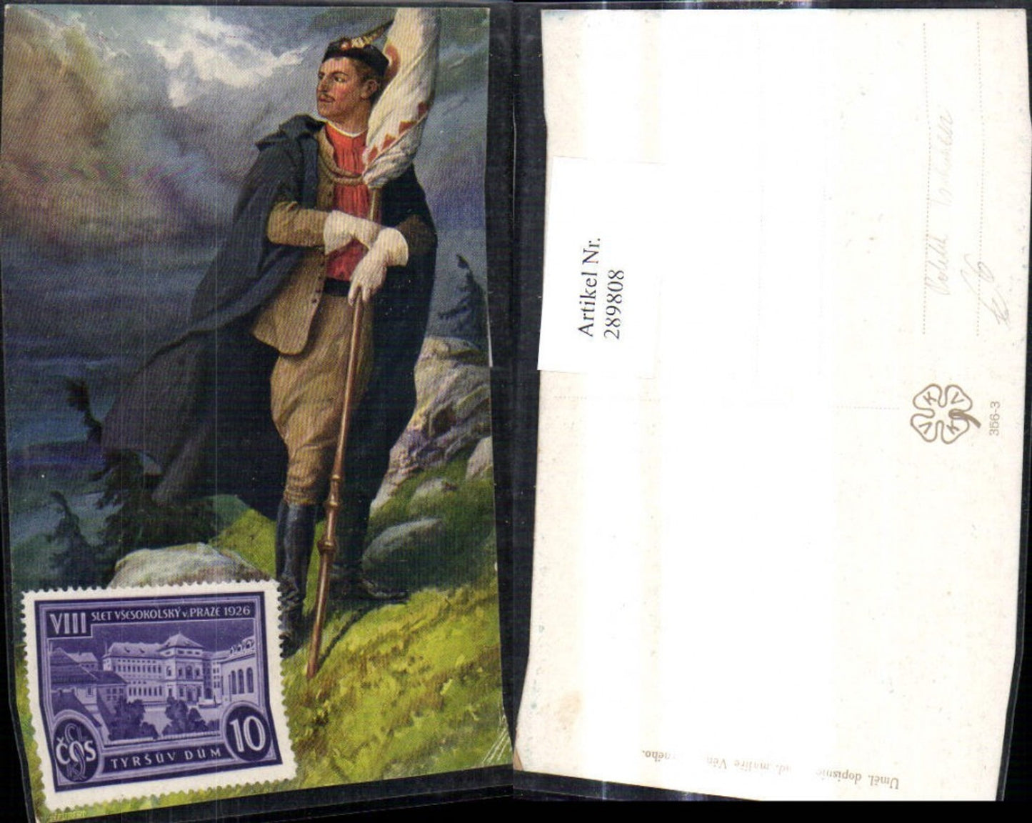 289808,Künstler Ak Venc. Cerneho Mann Soldat Uniform m. Fahne Flagge Landschaft Politik Tschechien