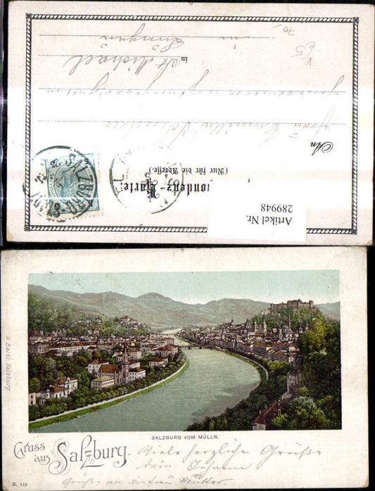 289948,Gruss a. Salzburg von Mülln m. Festung Hohensalzburg Passepartout pub G. Baldi B 118