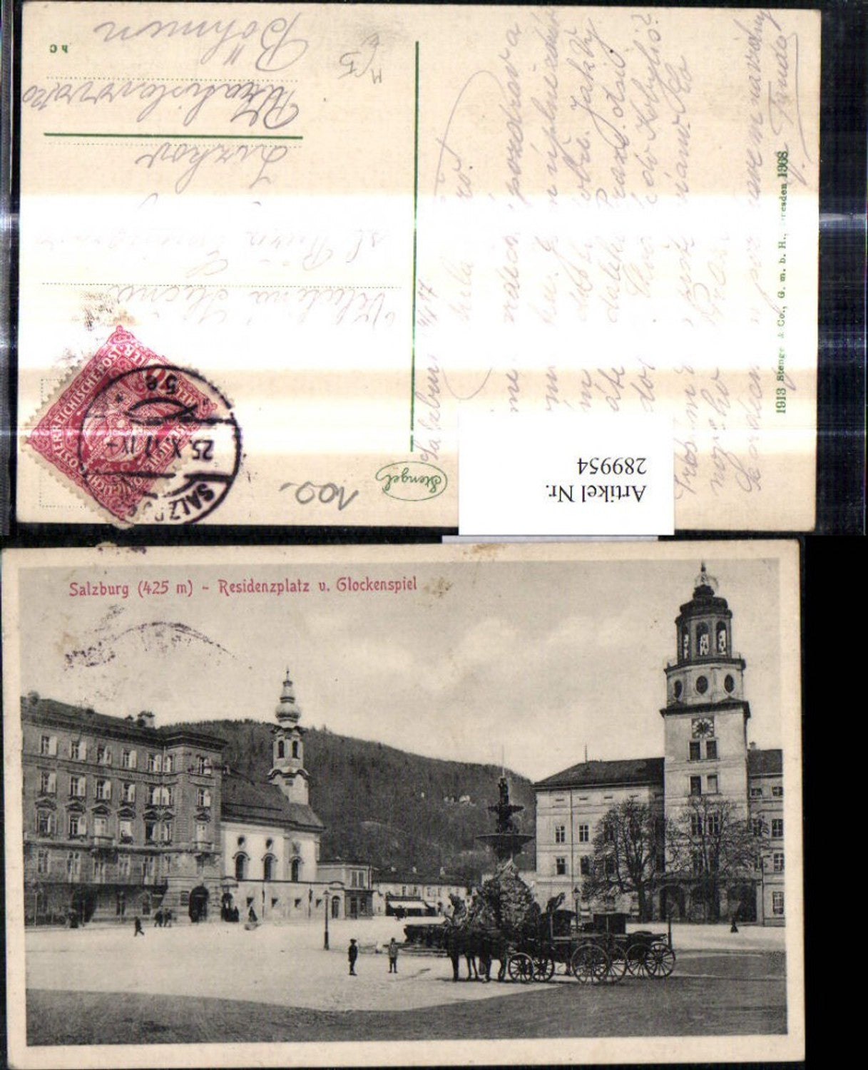 289954,Salzburg Residenzplatz u. Glockenspiel Kutsche Brunnen Springbrunnen