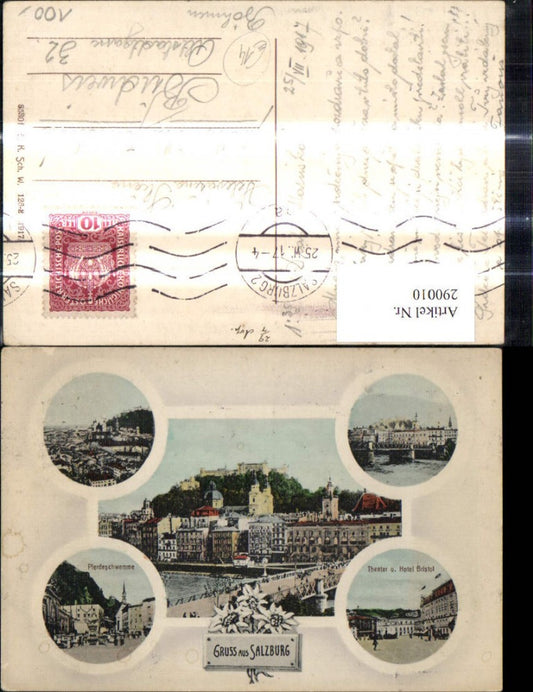 290010,Mehrbild Ak Salzburg Pferdeschwemme Theater u. Hotel Bristol Staatsbrücke Edelweiß