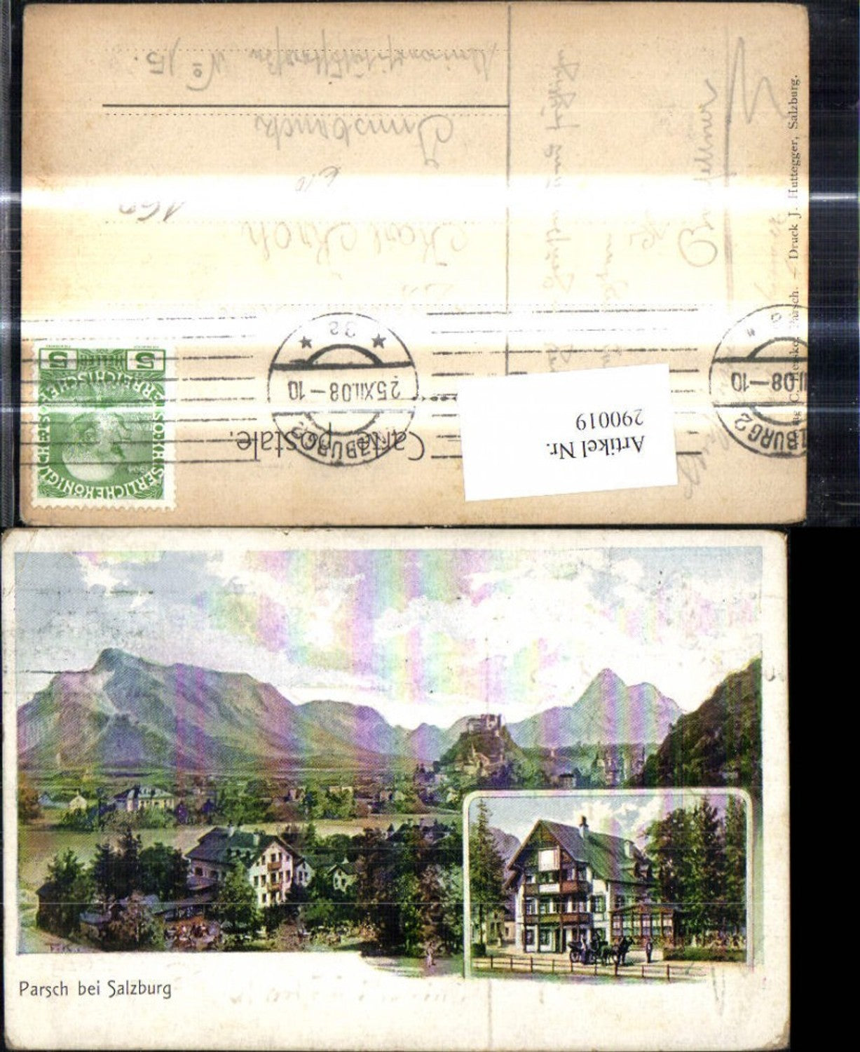 290019,Künstler Ak Parsch b. Salzburg Gasthaus Gebäude Kutsche