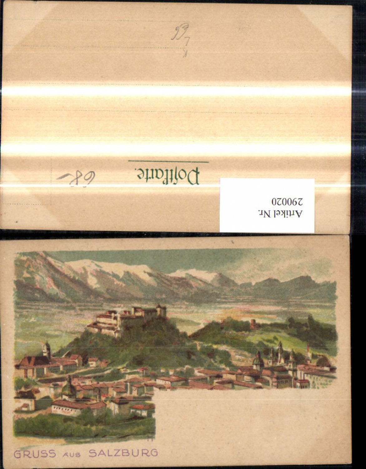 290020,Künstler Litho Salzburg Totale m. Festung Hohensalzburg Bergkulisse