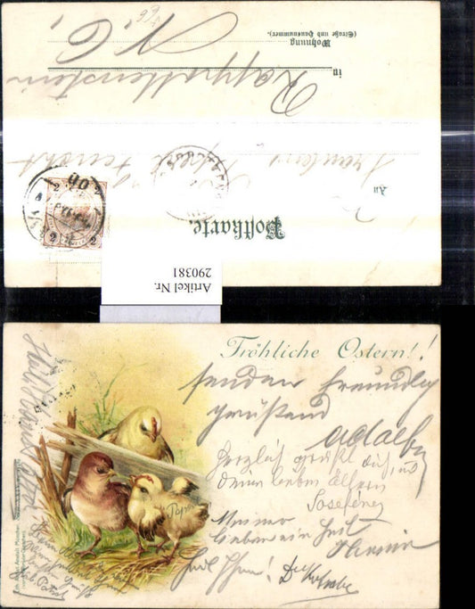 290381,Litho Easter Chicken Chick Straw Fence pub Brothers Obpacher XXIV/17482