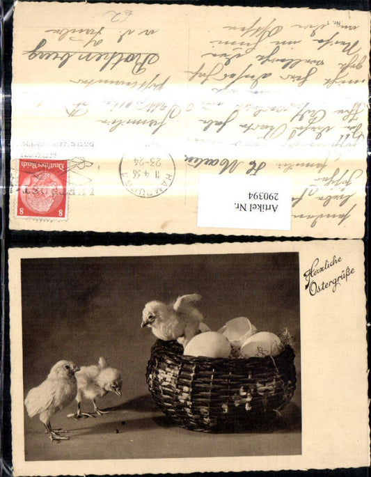 290394, Photo Ak Easter basket with chicks eggshells eggs