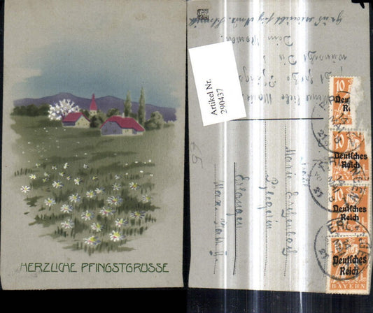 290437, Artist Ak Pentecost Village Church Flowers Meadow Landscape