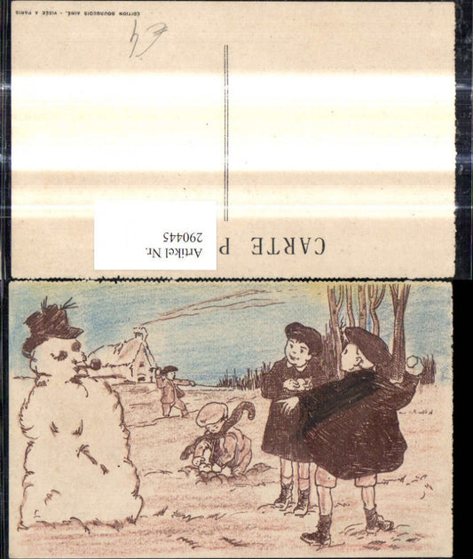 290445, Artist Ak Snowman Pipe Children Snowball Fight House Landscape