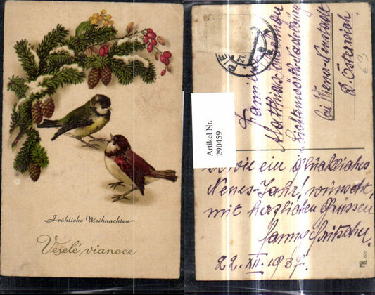 290459, Christmas Birds Fir branch Berry branch Snow Vesele vianoce
