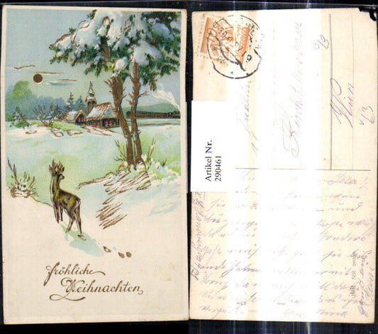 290461, Artist Ak Christmas Deer Wild Church Winter Landscape Sun Gold Ornament pub HWB 20390