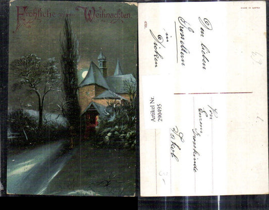 290495, Artist AK Christmas Church Winter View b. Night Moon