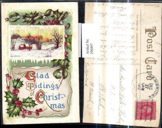 290497, Embossed Christmas House Winter Landscape Passepartout Holly Branch Paper Roll
