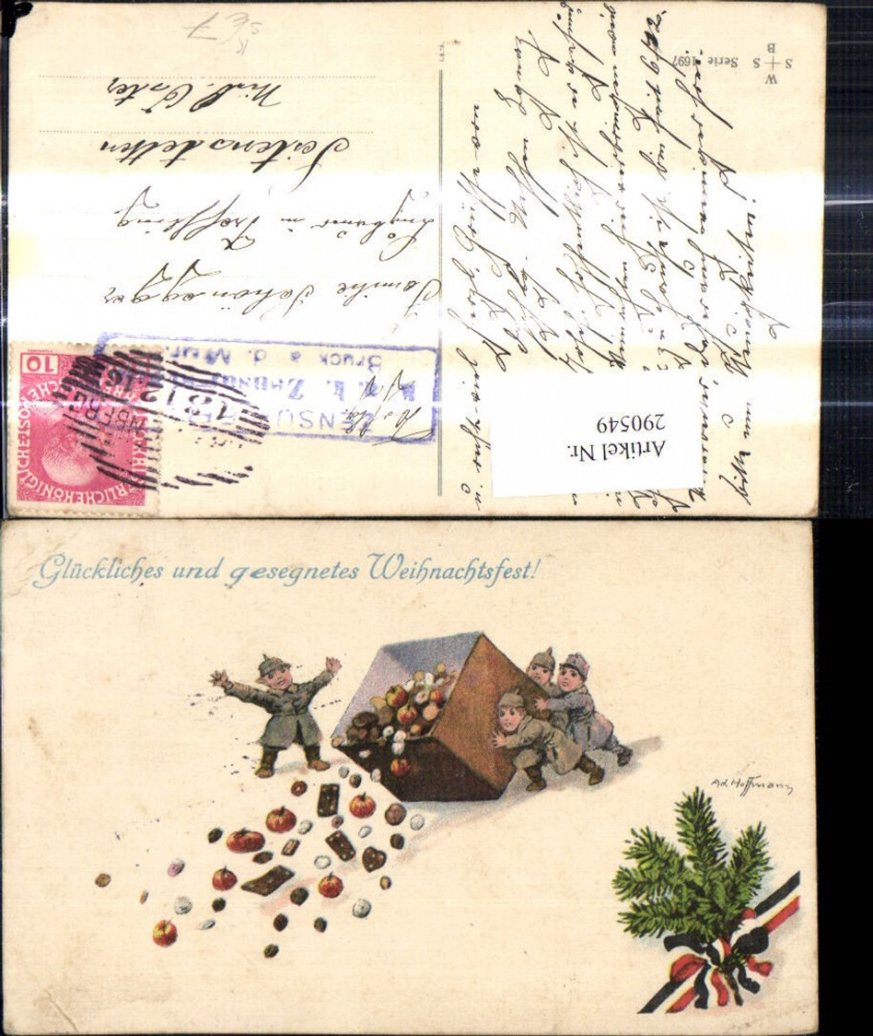 290549, Artist Ak Christmas Soldiers Box Gingerbread Apples Nuts Patriotism Stamp Censorship Bruck an der Mur