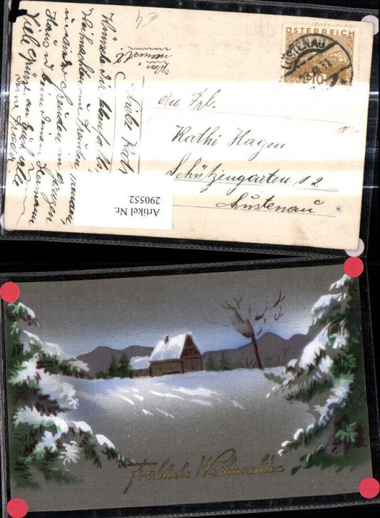 290552, Artist AK Christmas House Winter Forest Gold Lettering