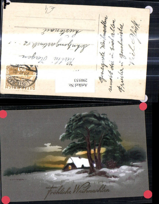 290553, Artist AK Christmas House Winter Forest Gold Lettering