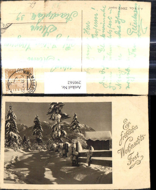 290562, Christmas House Winter Landscape Mountain Scenery Gold Lettering