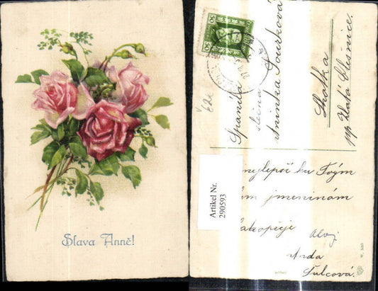 290593, Artist Ak Bouquet of Roses Pink Flowers Slave Anne pub EAS M 585