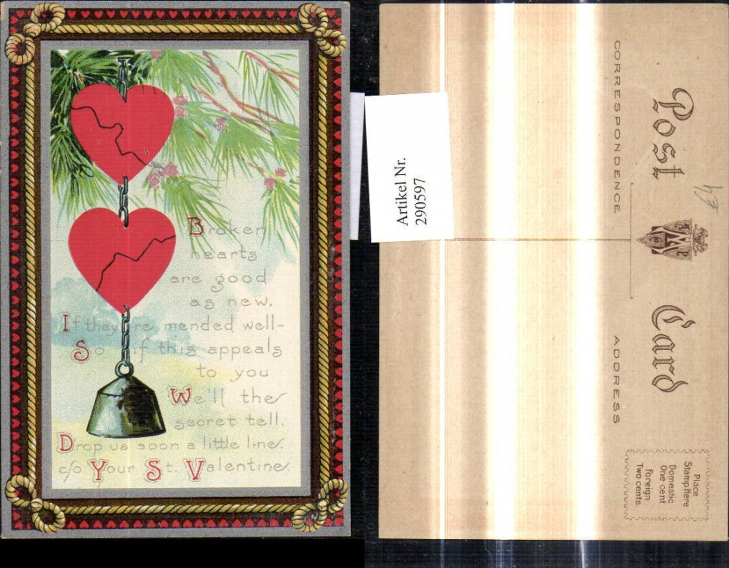 290597,Präge Ak Herzen a. Gewicht St Valentine Valentine Spruch Kieferzweige